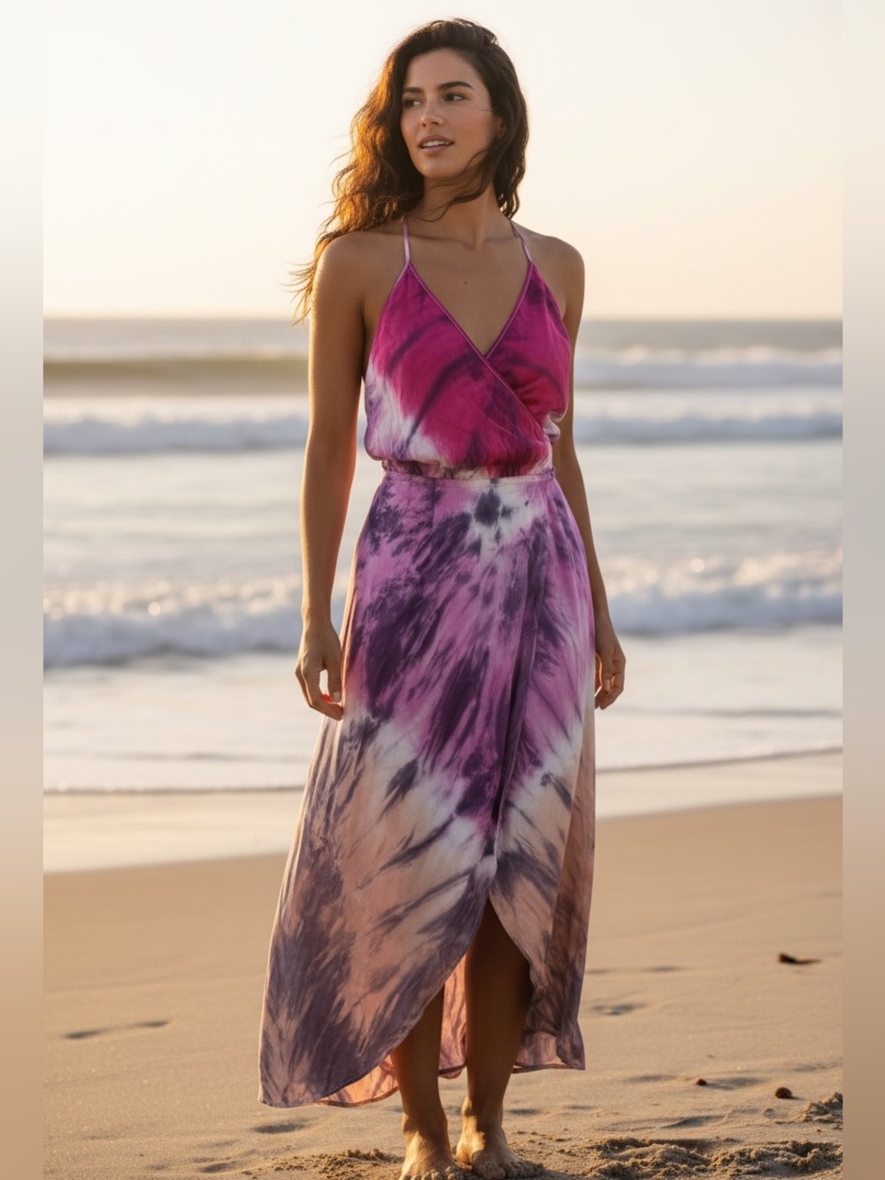 Young Fabulous & Broke Pink and Purple Tie Dye High-Low Open Back Sundress